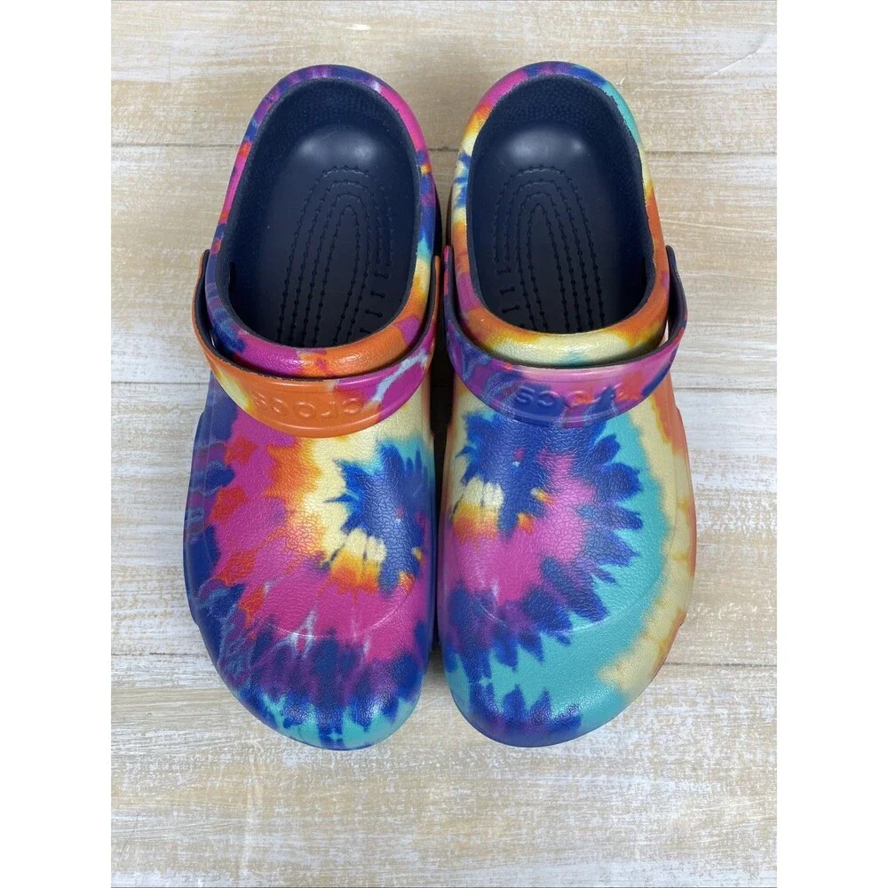 Crocs Bistro Multicolor Tie Dye Graphic Clogs Adult Size 14M Slip Resistant EUC